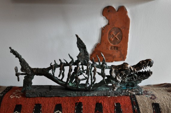 Charon's boat sculpture in the atelier