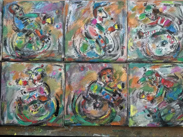 Cyclists, six panels – painting by Ernő Tóth
