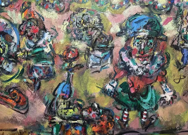 嬉戏的小丑 – Ernő Tóth 的绘画作品
