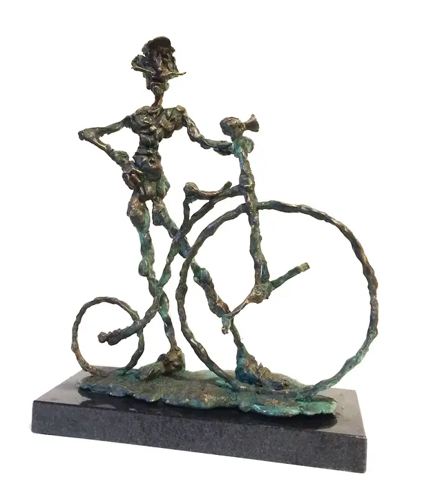 Cyclist – bronze sculpture by Ernő Tóth