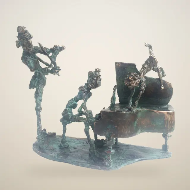 莫扎特与萨列里（喧嚣狂欢） – Ernő Tóth 的青铜雕塑作品