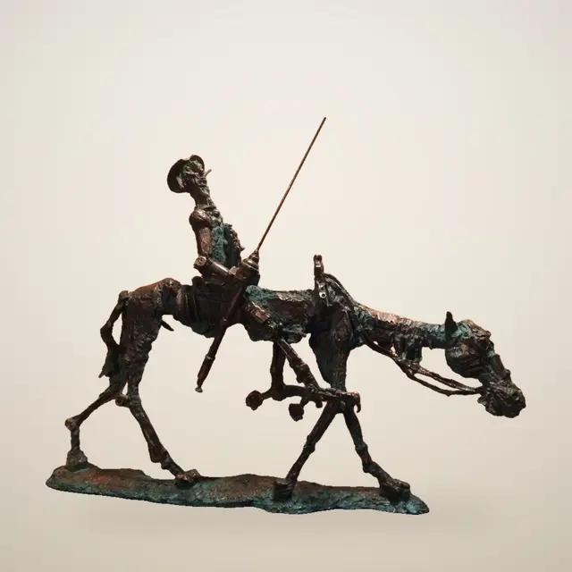 Don Quijote und Rosinante – Bronzeskulptur von Ernő Tóth