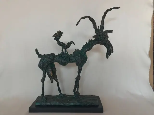 Goat with Rooster – bronze sculpture by Ernő Tóth