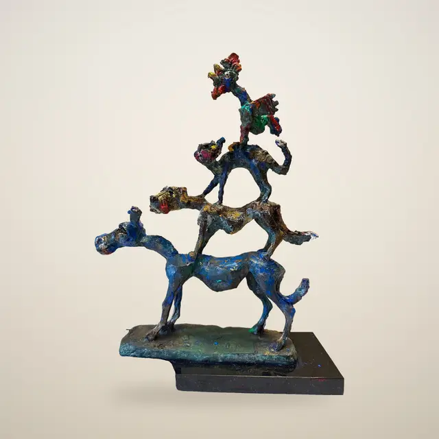 不来梅的城市乐手（彩色） – Ernő Tóth 的青铜雕塑作品